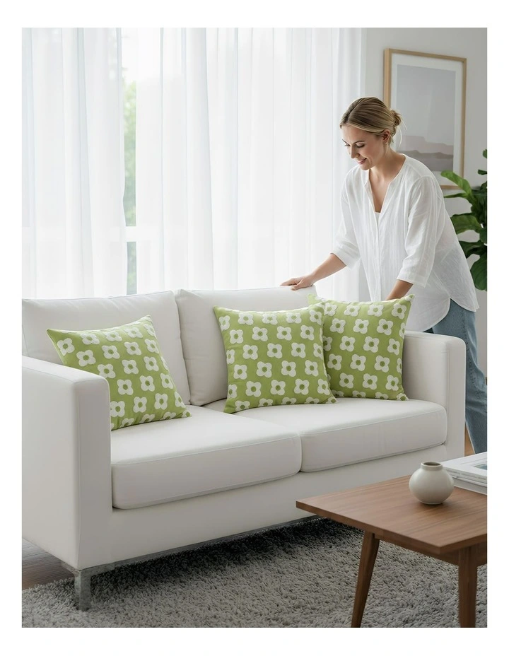 Daisy Plush Pillowcase Floral Embroidered Cushion Cover in Green image 2