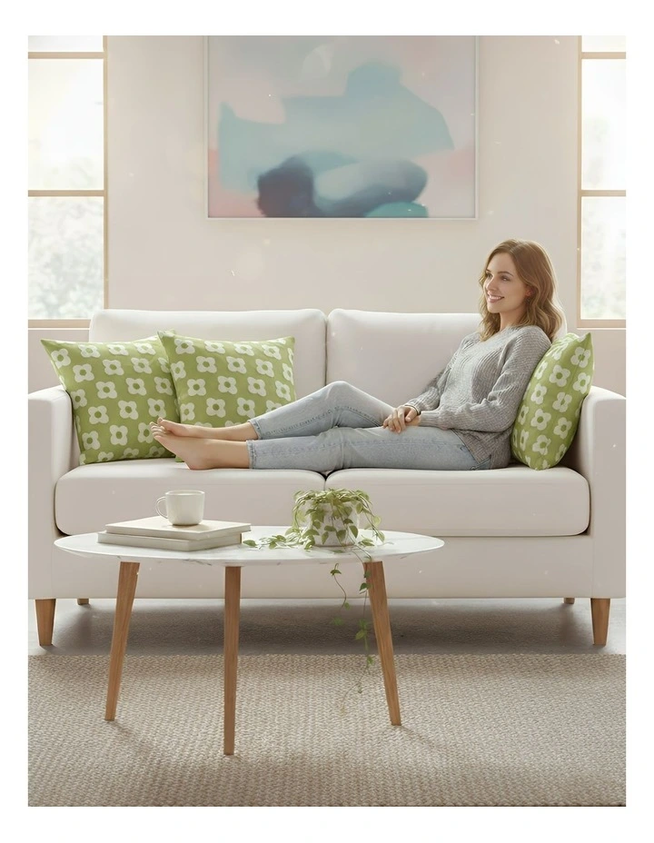 Daisy Plush Pillowcase Floral Embroidered Cushion Cover in Green image 4