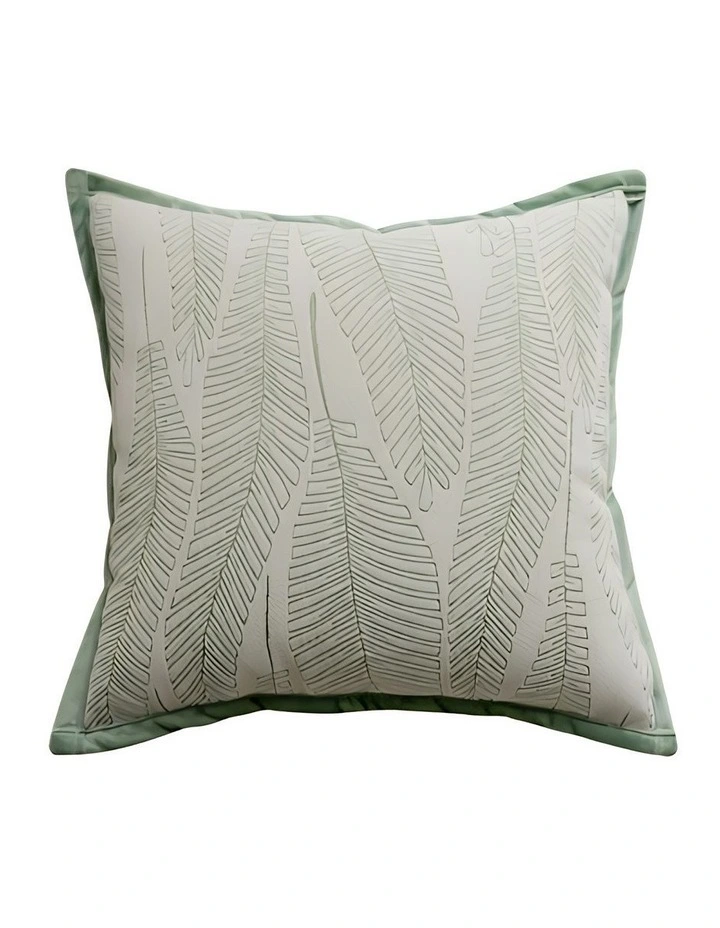 Leaf Embroidered Plush Pillowcase Cushion in Green image 1