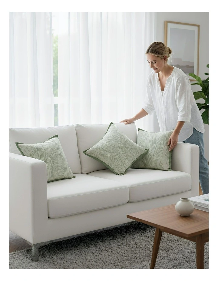 Leaf Embroidered Plush Pillowcase Cushion in Green image 3