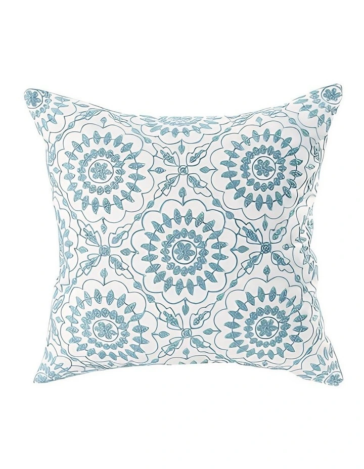 Medallion Pattern Floral Embroidered Decorative Cushion Cover in Blue image 1