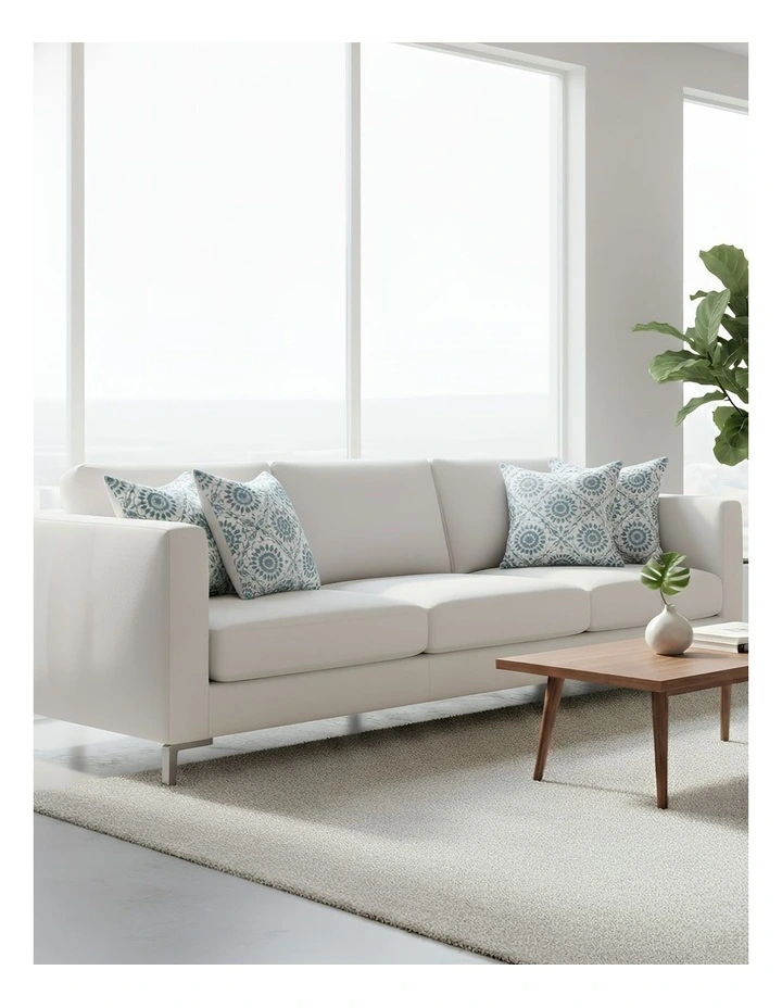 Medallion Pattern Floral Embroidered Decorative Cushion Cover in Blue image 2