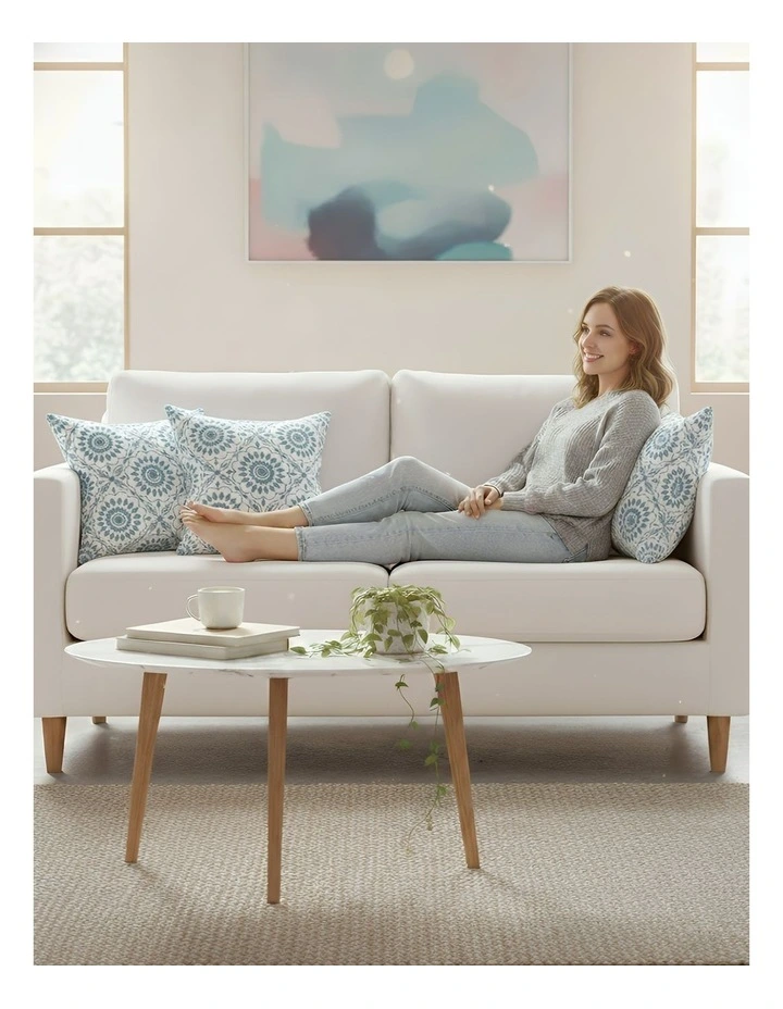 Medallion Pattern Floral Embroidered Decorative Cushion Cover in Blue image 5