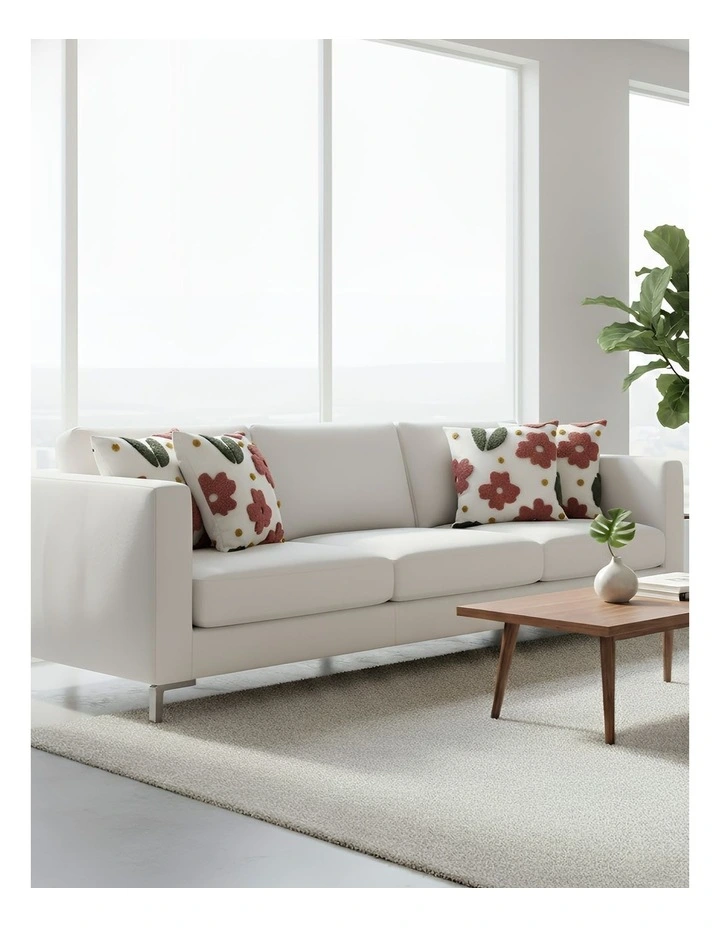 3D Tufted Floral Embroidered Decorative Cushion Cover Pillowcase in White image 2