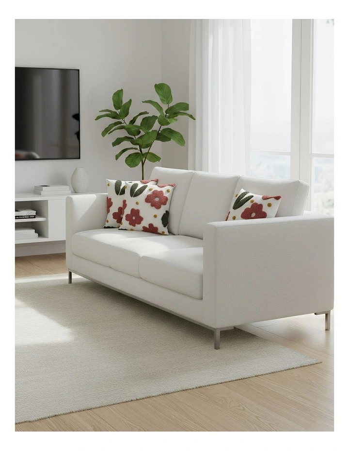 3D Tufted Floral Embroidered Decorative Cushion Cover Pillowcase in White image 4