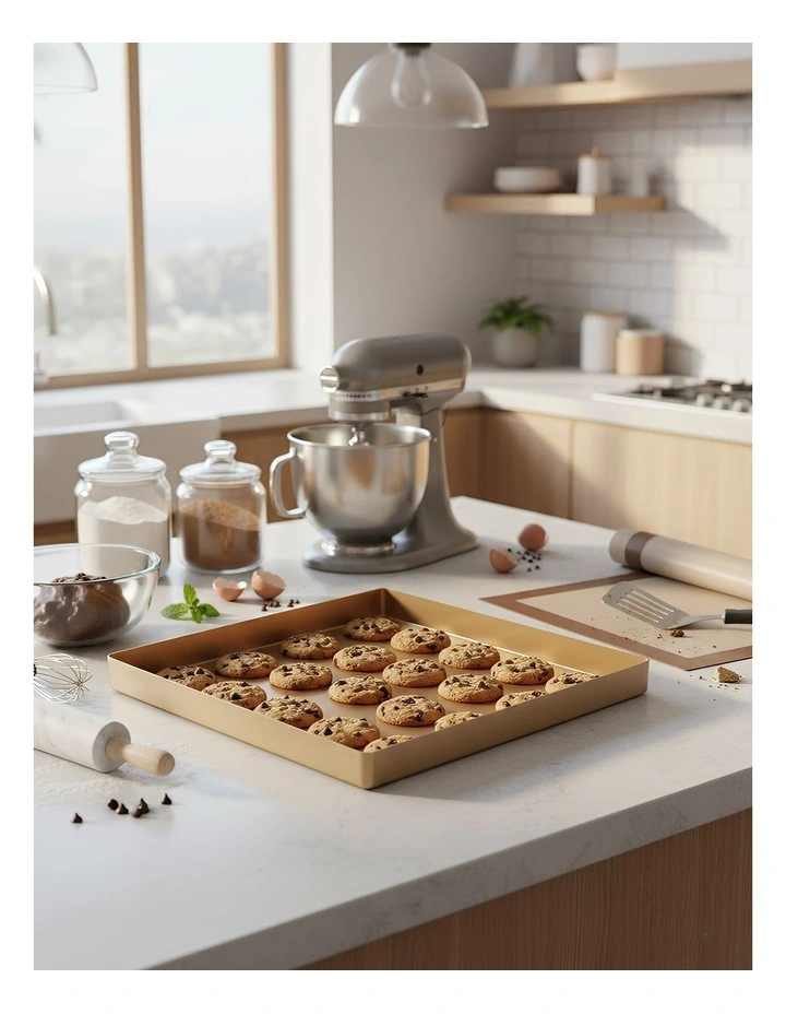 Square Non Stick Baking Tray in Gold image 2