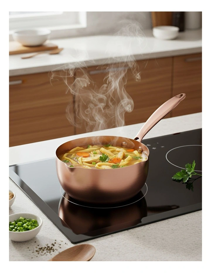 Non-Stick Stainless Steel Kitchen Snow Pan with Lid in Rose Gold image 2