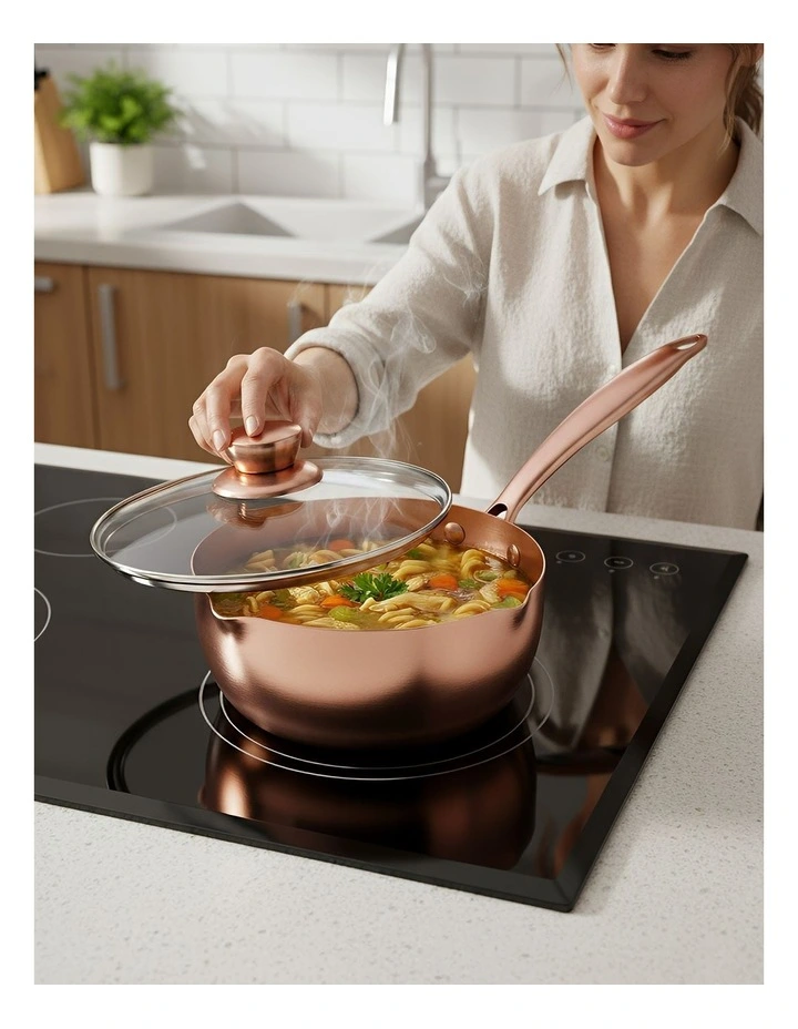 Non-Stick Stainless Steel Kitchen Snow Pan with Lid in Rose Gold image 3