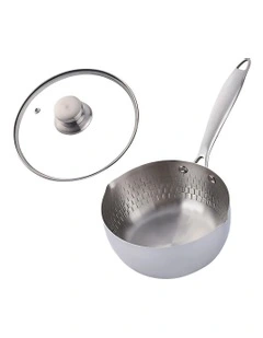 Non-Stick Stainless Steel Kitchen Snow Pan with Lid in Silver