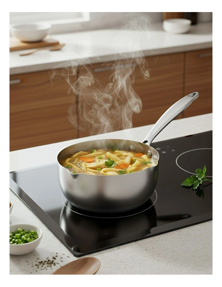 Non-Stick Stainless Steel Kitchen Snow Pan with Lid in Silver image 2