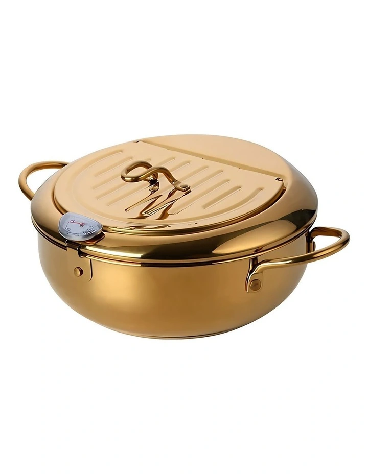 Stainless Steel Frying Pan with Thermometer in Gold image 1