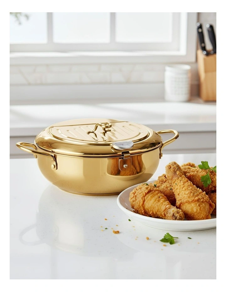 Stainless Steel Frying Pan with Thermometer in Gold image 2