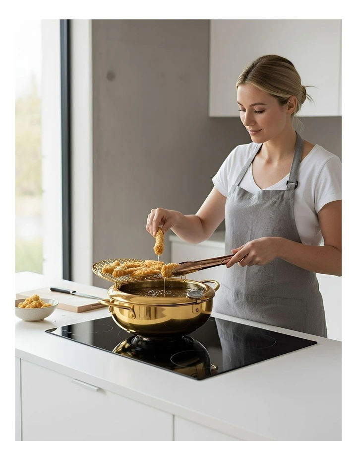 Stainless Steel Frying Pan with Thermometer in Gold image 3