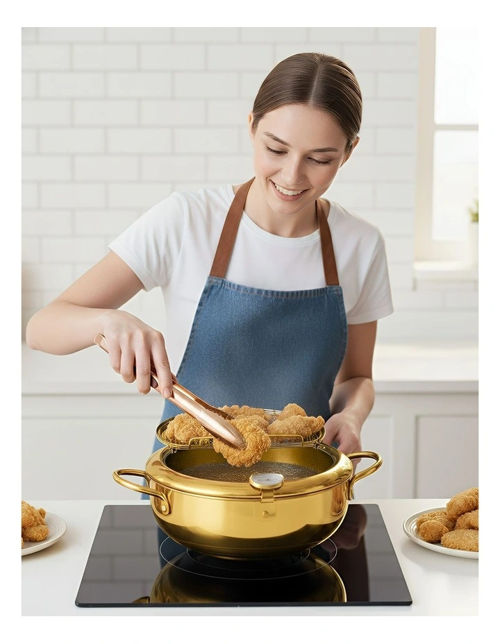 Stainless Steel Frying Pan with Thermometer in Gold image 4