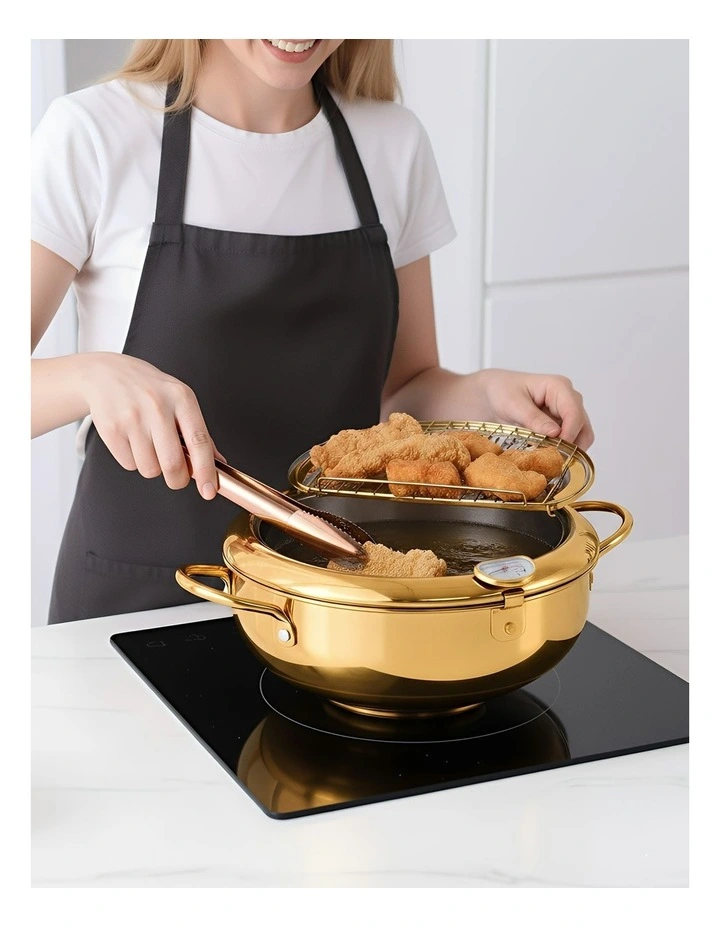 Stainless Steel Frying Pan with Thermometer in Gold image 5