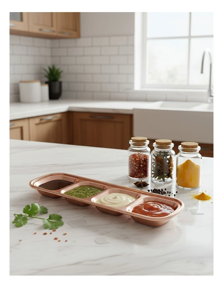 Stainless Steel 4 Grid Sauce Dish Plates in Rose Gold image 2