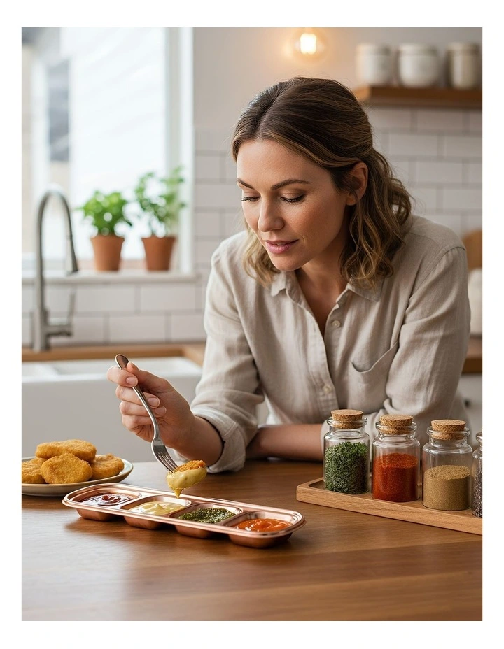 Stainless Steel 4 Grid Sauce Dish Plates in Rose Gold image 3