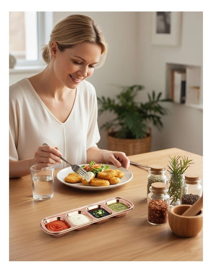 Stainless Steel 4 Grid Sauce Dish Plates in Rose Gold image 4