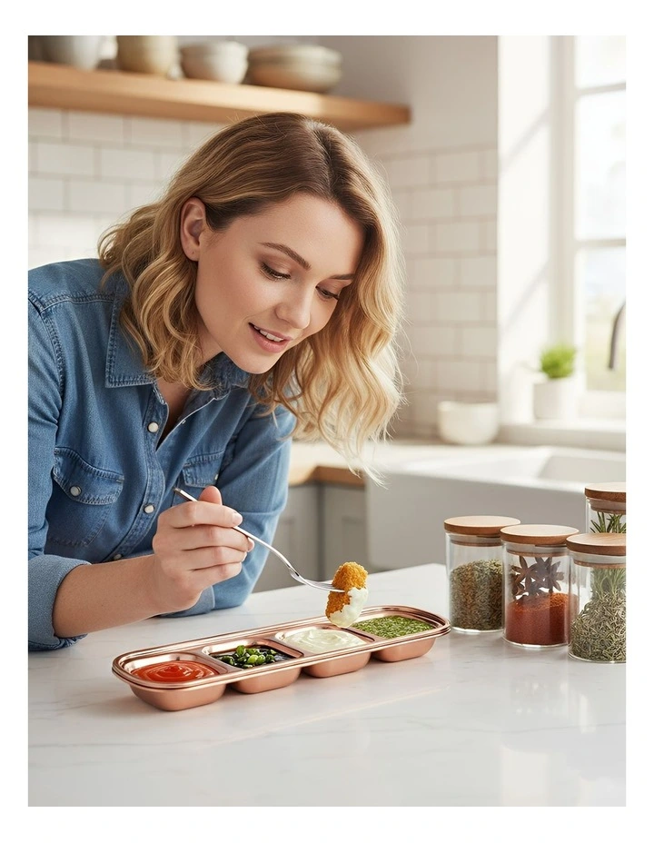 Stainless Steel 4 Grid Sauce Dish Plates in Rose Gold image 5