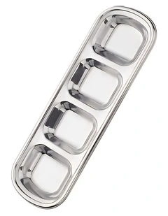 Stainless Steel Dipping Seasoning Sauce Dish Plates Grid 4 in Silver