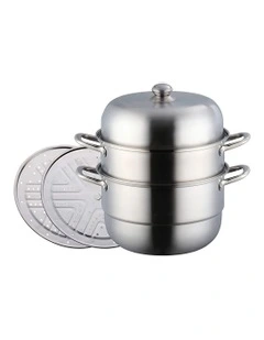 Stainless Steel Three Layer Thick Steamer Pot in Silver