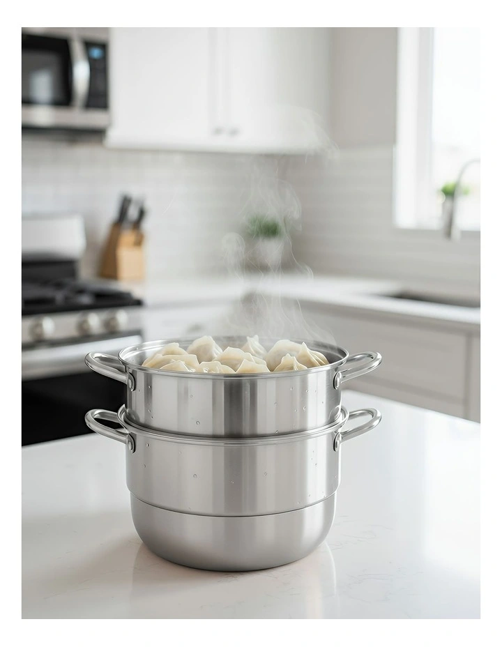 Stainless Steel Three Layer Thick Steamer Pot in Silver image 2