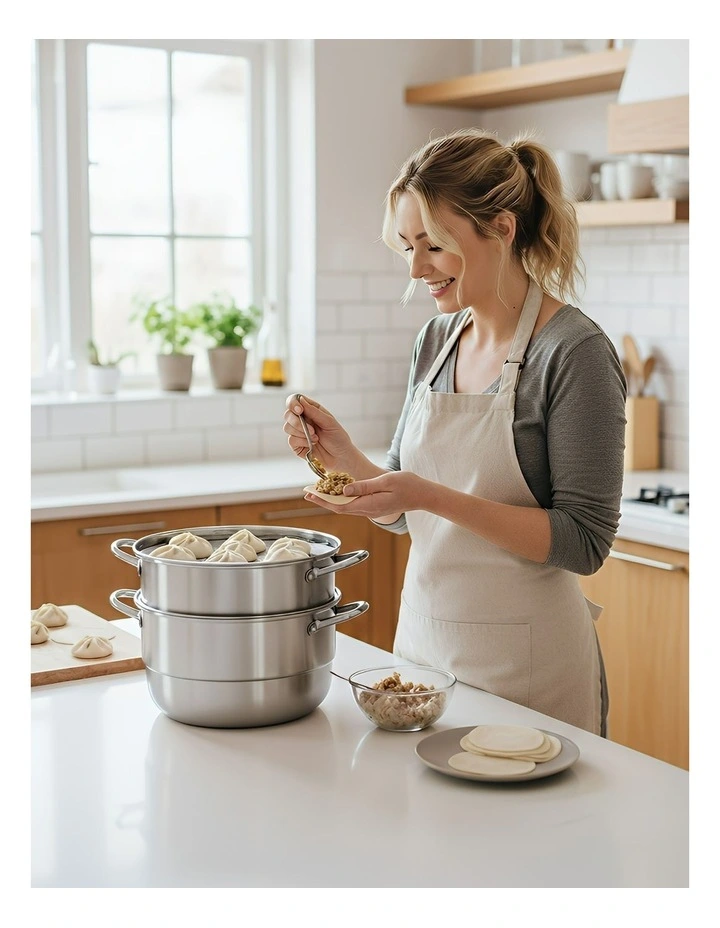Stainless Steel Three Layer Thick Steamer Pot in Silver image 4