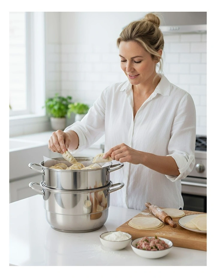 Stainless Steel Three Layer Thick Steamer Pot in Silver image 5