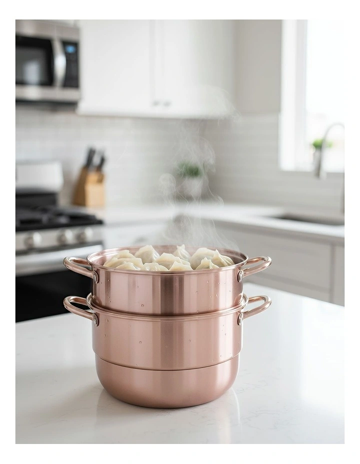 Stainless Steel Three Layer Thick Steamer Pot in Rose Gold image 2
