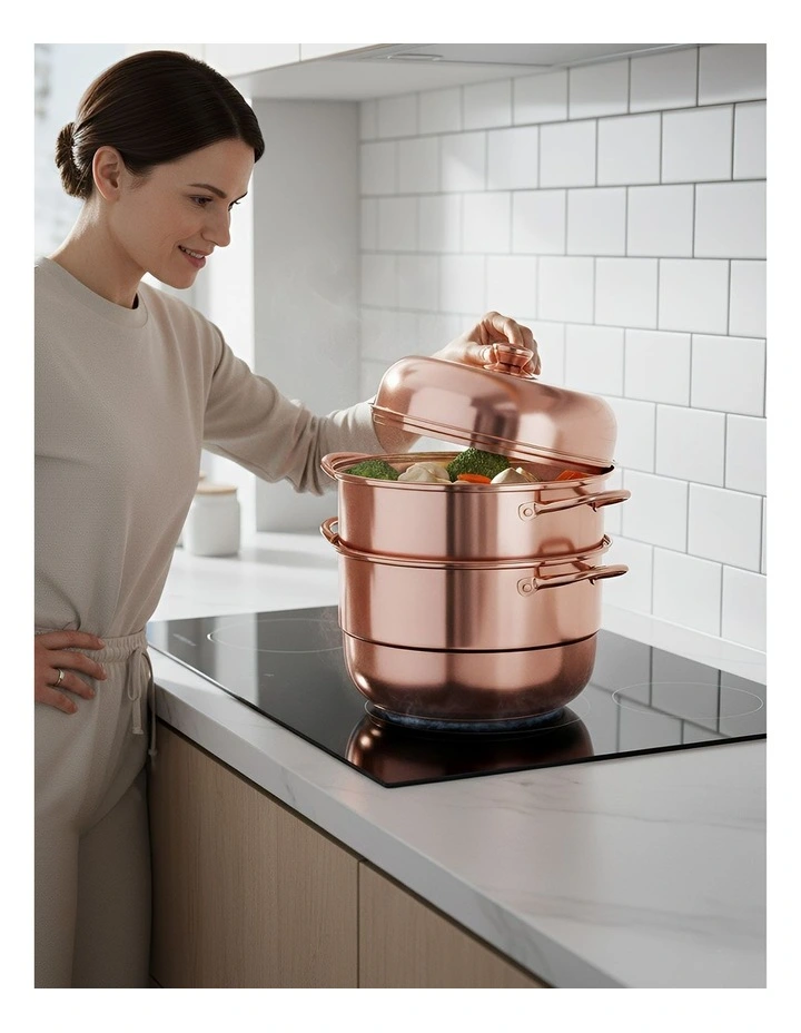Stainless Steel Three Layer Thick Steamer Pot in Rose Gold image 3