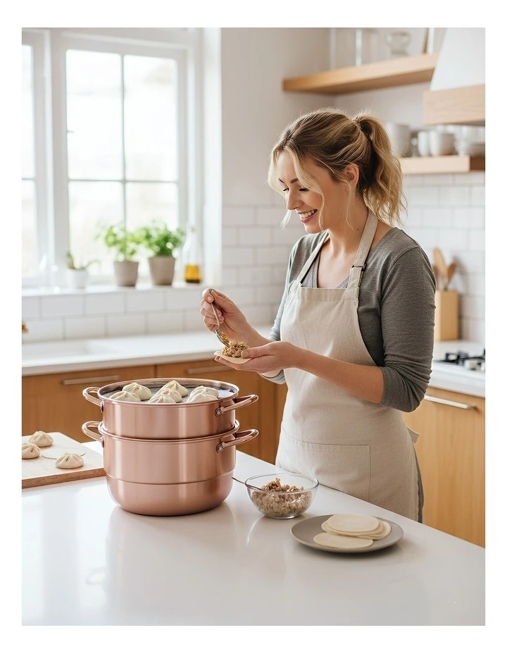 Stainless Steel Three Layer Thick Steamer Pot in Rose Gold image 4