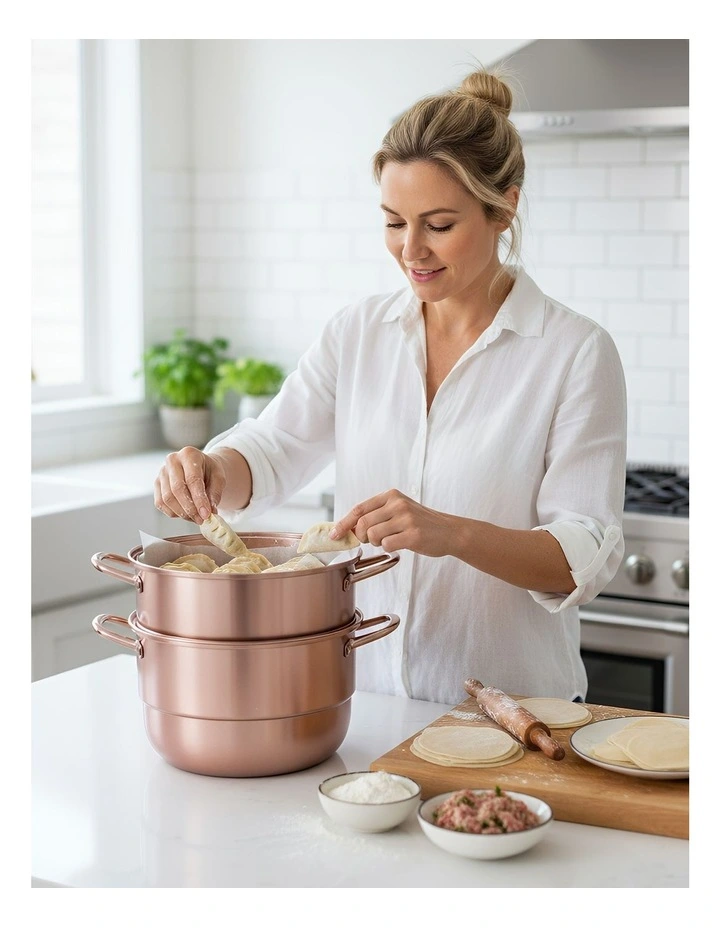 Stainless Steel Three Layer Thick Steamer Pot in Rose Gold image 5