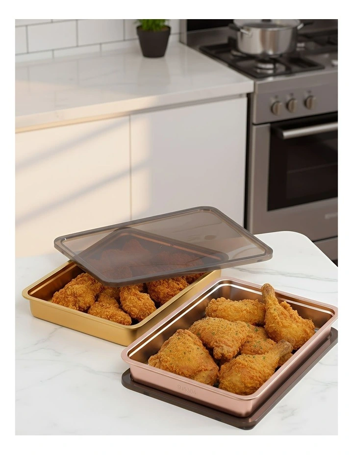 Stainless Steel Crisper Box with Lid 1 Piece in Rose Gold image 5