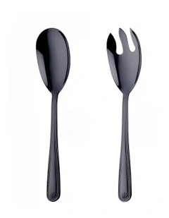 Giant Salad Steel Spoon and Fork Set Of 2 Pieces in Black