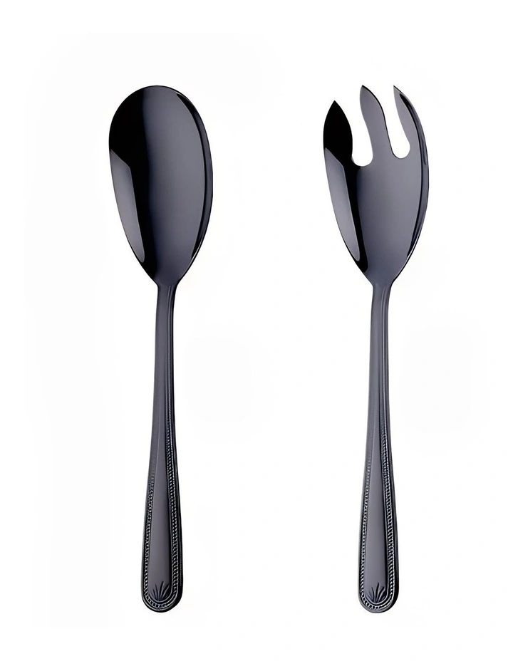 Giant Salad Steel Spoon and Fork Set Of 2 Pieces in Black image 1