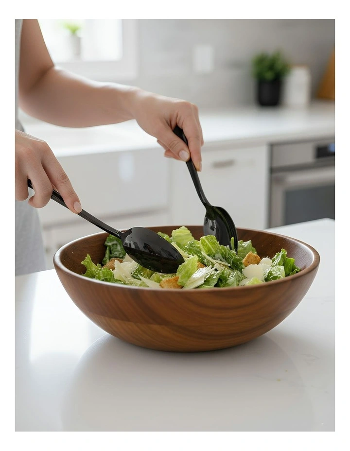 Giant Salad Steel Spoon and Fork Set Of 2 Pieces in Black image 2