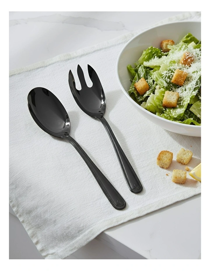 Giant Salad Steel Spoon and Fork Set Of 2 Pieces in Black image 4