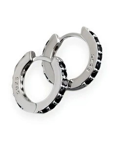 Sterling Punk Pave CZ Ear Buckle Teen Fashion Round Earrings 8.8mm in Silver Black