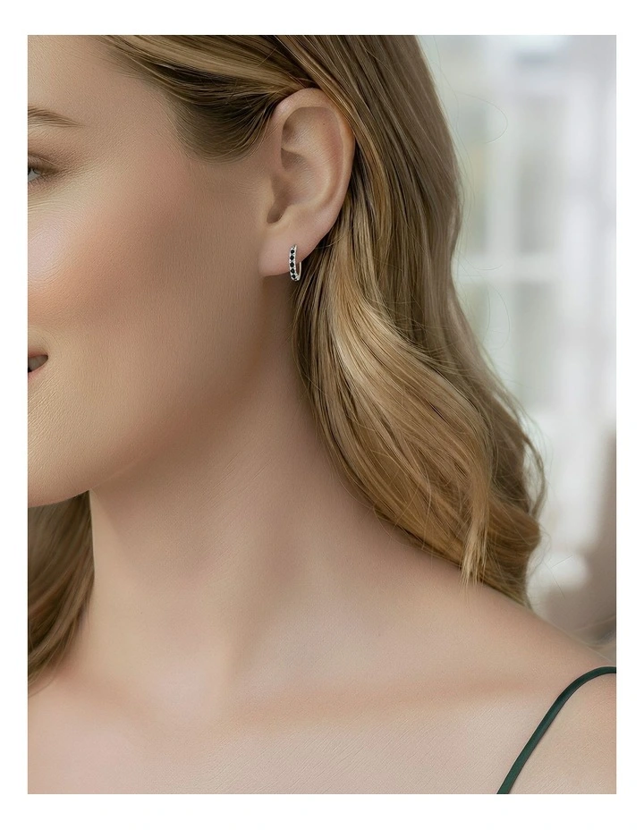 Sterling Punk Pave CZ Ear Buckle Teen Fashion Round Earrings 8.8mm in Silver Black image 2