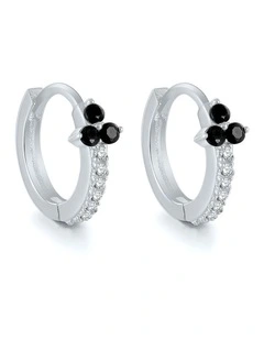 Sterling Minimalist Pave Zircon Flower Stud Earrings in Silver Black