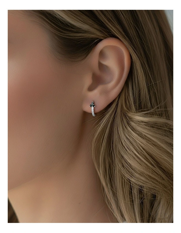 Sterling Minimalist Pave Zircon Flower Stud Earrings in Silver Black image 3