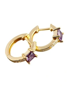 Purple Square CZ Round Ear Buckle for Teen Fashion Gold Plated Earrings in Gold