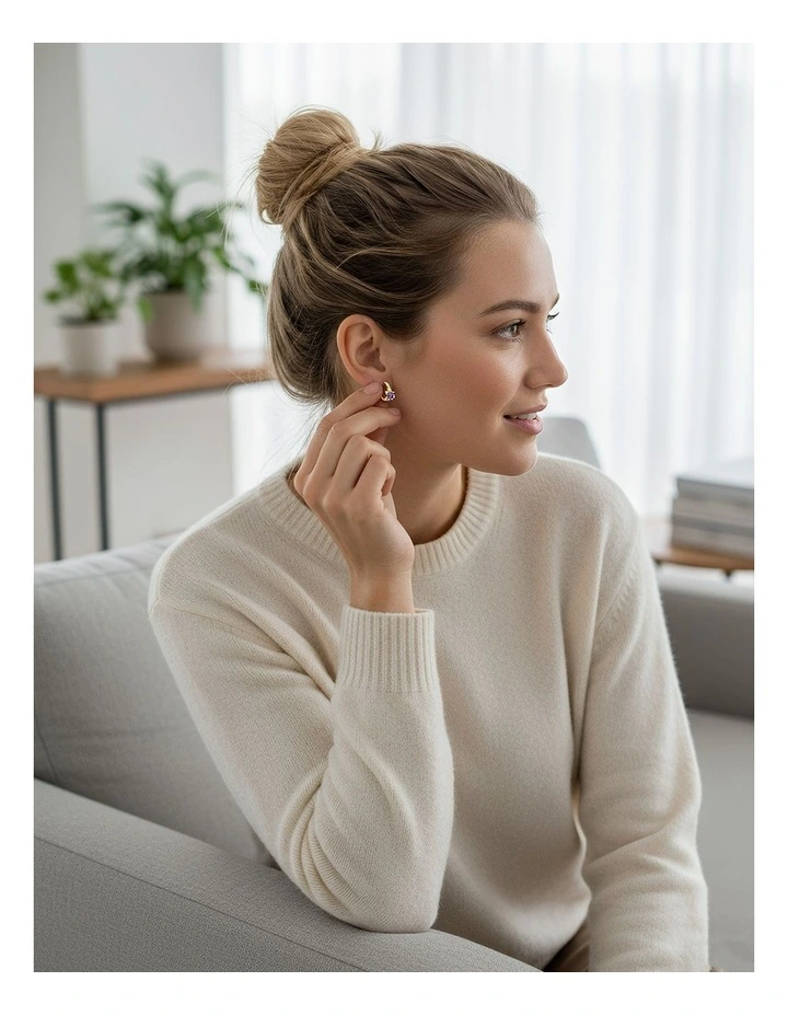 Purple Square CZ Round Ear Buckle for Teen Fashion Gold Plated Earrings in Gold image 5