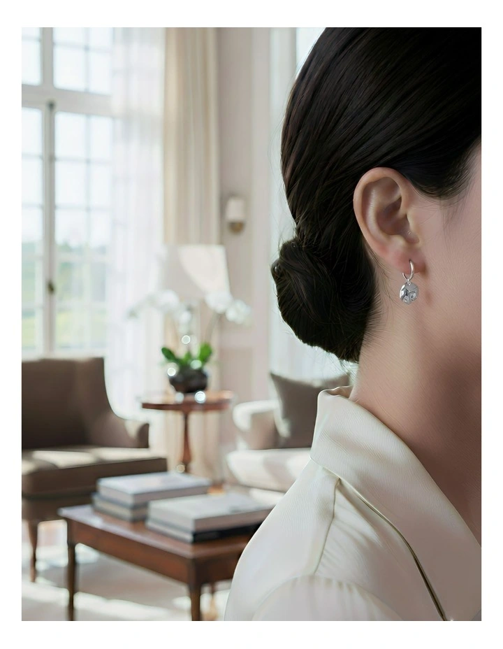 Geometric Round Uneven Stud Earrings in Silver image 4