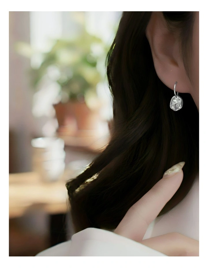 Geometric Round Uneven Stud Earrings in Silver image 5