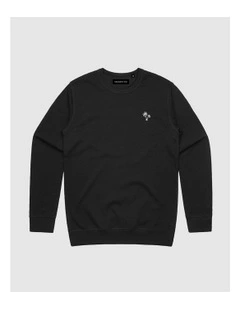 Palm Embroidery Crewneck Sweater in Black