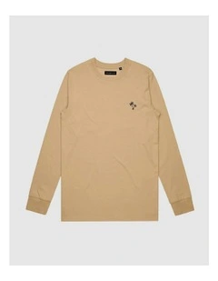 Palm Embroidery Long Sleeve T-shirt in Beige