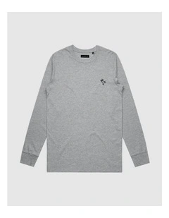 Palm Embroidery Long Sleeve T-shirt in Grey