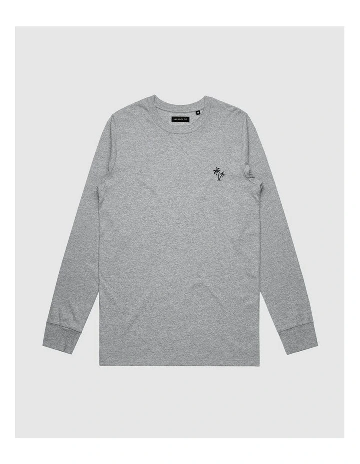 Palm Embroidery Long Sleeve T-shirt in Grey image 1