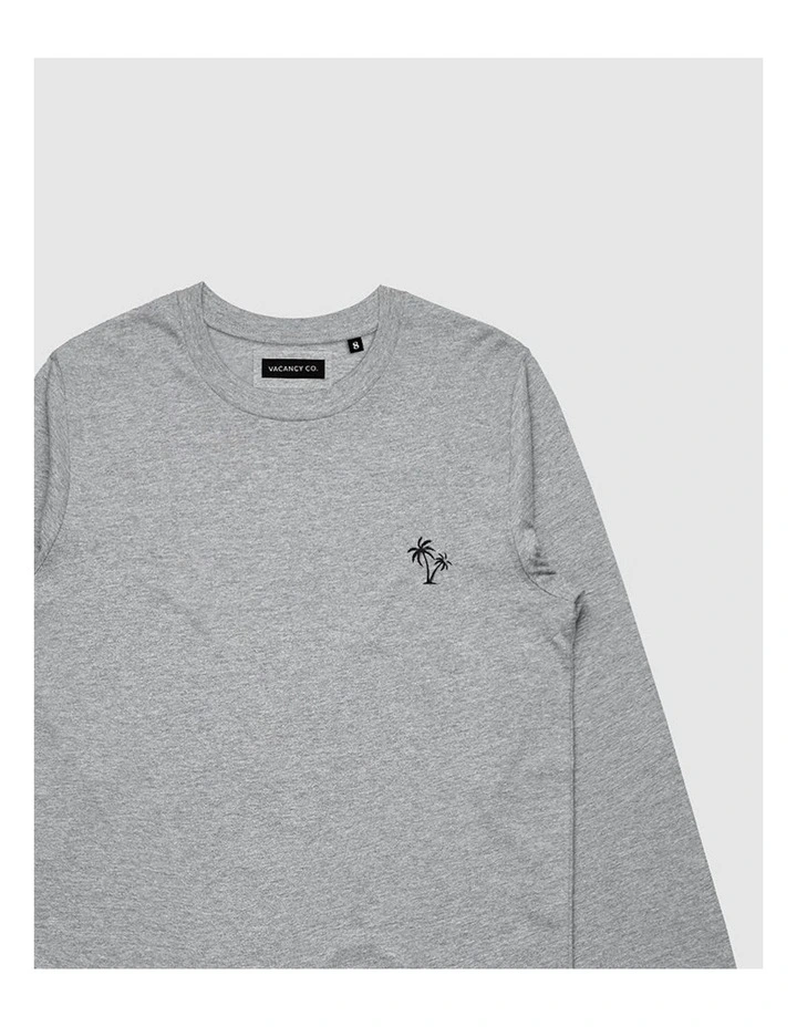 Palm Embroidery Long Sleeve T-shirt in Grey image 2